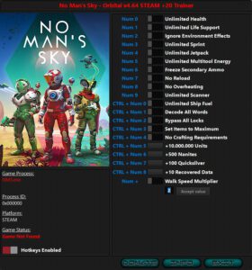 NO MAN’S SKY: TRAINER +20 V4.711 {INVICTUS ORCUS / HOG}