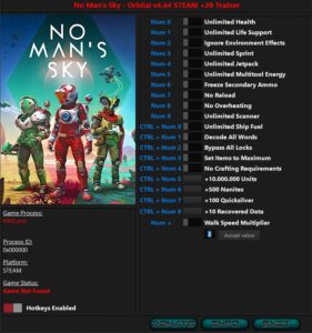 NO MAN’S SKY: TRAINER +20 V4.72 {INVICTUS ORCUS / HOG}