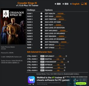 Crusader Kings III Trainer +18 Options