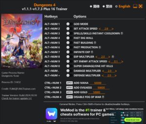 Dungeons 4 Trainer + 16 Options