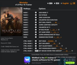 Wartales Trainer +16 Options