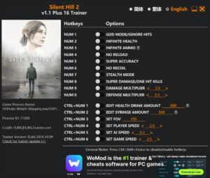 Silent Hill 2 Trainer +16 Options