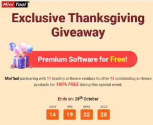 MiniTool Thanksgiving Giveaway: 15 Premium Software Worth $618 for Free!