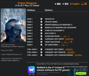 Project Wingman Trainer 13 Options · Game Version: v1.0-v2.1+