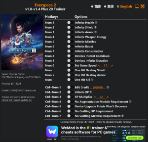 Everspace 2 Trainer 20 Options Game Version: v1.0-v1.4+