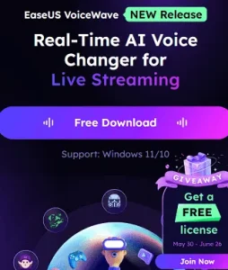 مفتاح ترخيص برنامج EaseUS VoiceWave Pro Free: لمدة عام مجاناً وتقدر تغير صوت بــ Ai